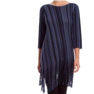 Nic Zoe blue linen blend fringe tunic top Medium Asymmetrical knit sweater
